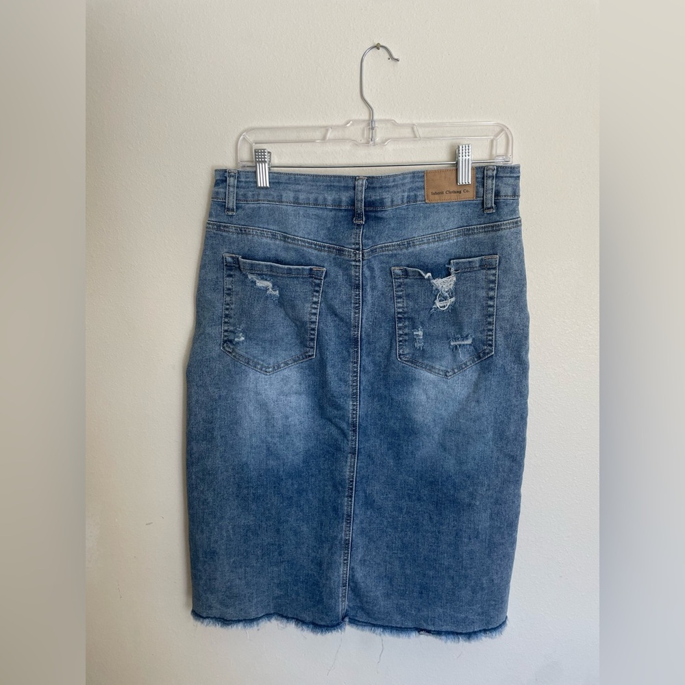 High Rise Denim Midi Skirt- EUC - Picture 4 of 6